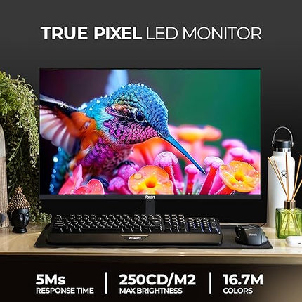 Foxin 24 Inch FHD Flat LED Monitor 1920x1080 Pixel Elite Series | Flat Panel, Built-in Speakers, HDMI & VGA Port, 100Hz Refresh Rate, Frameless, Slim Bezel, Wall Mountable | 3 Years Warranty | Black