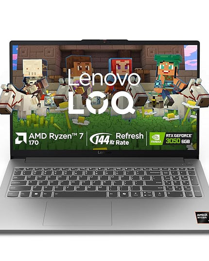 Lenovo LOQ Essential AMD Ryzen 7 170 | NVIDIA RTX 3050 6GB (16GB RAM/512GB SSD/144Hz Refresh Rate/15.6" (39.6cm)/Windows 11/Office Home 2024/3 Mon. Game Pass/Grey/1.8Kg), 83S000CRIN Gaming Laptop