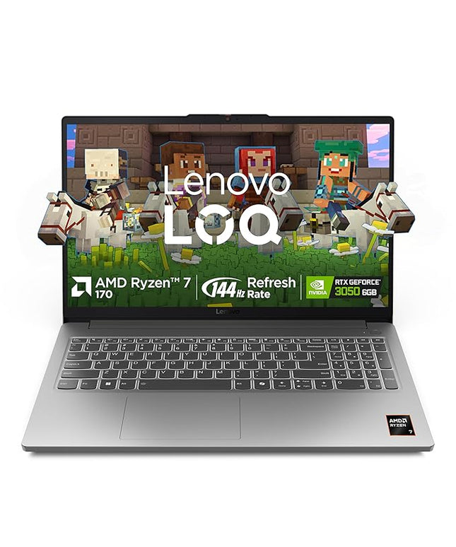 Lenovo LOQ Essential AMD Ryzen 7 170 | NVIDIA RTX 3050 6GB (16GB RAM/512GB SSD/144Hz Refresh Rate/15.6" (39.6cm)/Windows 11/Office Home 2024/3 Mon. Game Pass/Grey/1.8Kg), 83S000CRIN Gaming Laptop