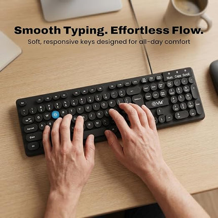 EVM Wired Keyboard USB | 104 Keys Computer Keyboard for Laptop PC | Spill Resistant | Smooth Typing | Ergonomic Design | Plug & Play | 1 Year Warranty(EVM-WDK-315)