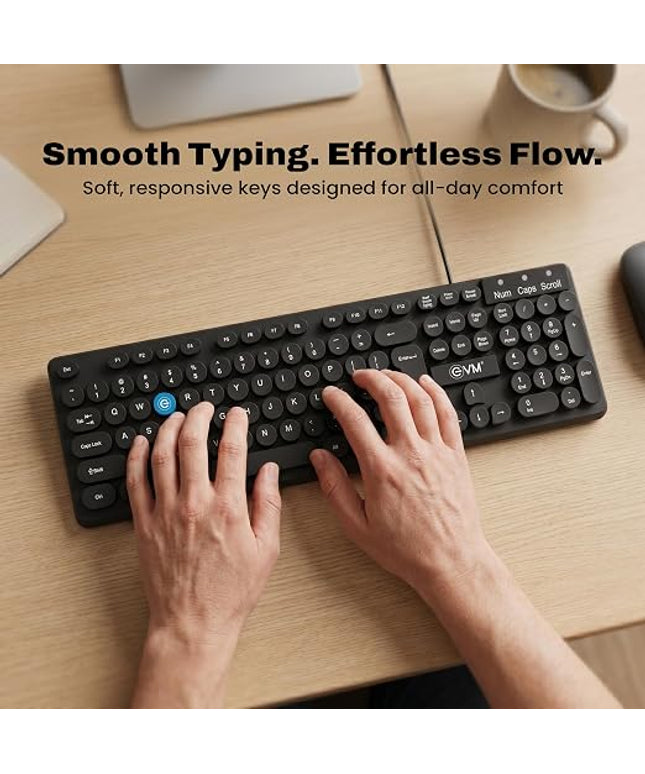 EVM Wired Keyboard USB | 104 Keys Computer Keyboard for Laptop PC | Spill Resistant | Smooth Typing | Ergonomic Design | Plug & Play | 1 Year Warranty(EVM-WDK-315)