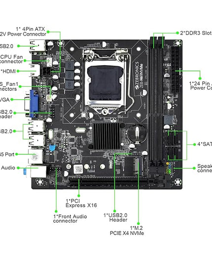 ZEBRONICS H61-NVMe Micro-ATX Motherboard for LGA 1155 Socket, Supports Intel 2nd & 3rd Generation Processors, M.2 Slot, 5.1 Audio, DDR3 1600 MHz, Ports (RJ45 | SATA | USB | HDMI)