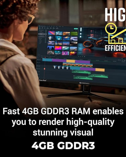 ZEBRONICS GT740-4GD3 Graphics Card,pci_e_x16 Powered by NVIDIA,4GB GDDR3,128-Bit,Pcie3.0,Upto 2560 X 1440 @60Hz,Multiple Outputs-HDMI | DVI | VGA,Physx Support,Heatsink with Fan,High Efficiency