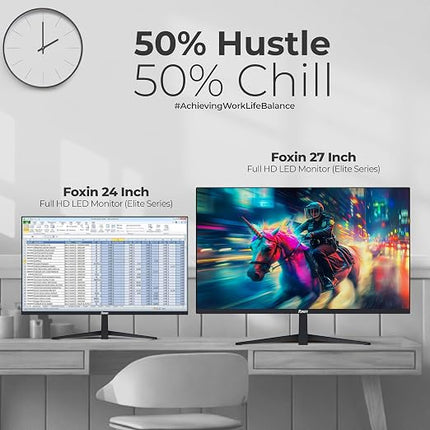 Foxin 24 Inch FHD Flat LED Monitor 1920x1080 Pixel Elite Series | Flat Panel, Built-in Speakers, HDMI & VGA Port, 100Hz Refresh Rate, Frameless, Slim Bezel, Wall Mountable | 3 Years Warranty | Black