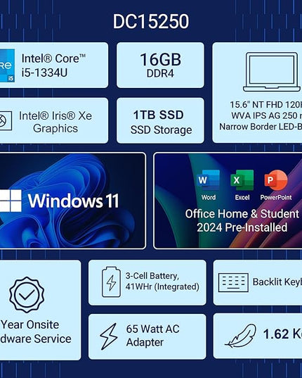 Dell 15 SmartChoice (Previously Inspiron), Intel 13th Gen Core i5-1334U, 16GB, 1TB SSD, FHD,15.6"/39.62cm, Win 11, MSO'24, Silver, 1.62kg, [Dell 15], 12 Month McAfee, Backlit KB, Thin & Light Laptop