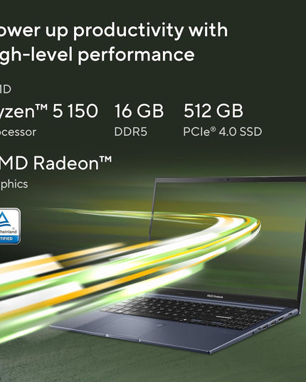 ASUS Vivobook 15 (2026),AMD Ryzen 5 150,Fingerprint Sensor,16GB RAM, 512GB SSD,FHD, 15.6", (39.6 cm),Windows 11,M365 Basic(1 Year)* Office 2024,Quiet Blue,1.70 kg,M1502NAQ-BQ118WS,Thin & Light Laptop