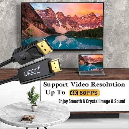 1.8 Meter DisplayPort to HDMI Cable, 4K@30HZ Uni-Directional DP to HDMI Audio/Video Display Cable, Support Multi-Screen - Black