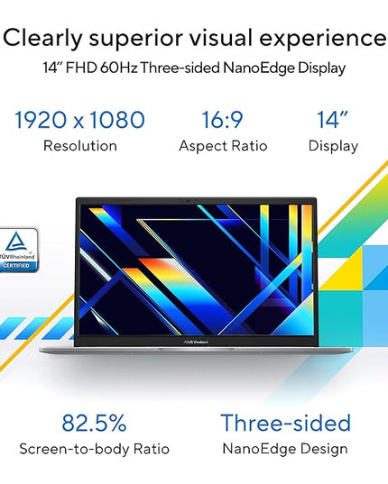 ASUS Vivobook 14, (i5 14th Gen) Intel Core 5 120U, Thin & Light Laptop(16GB RAM/512GB SSD/FHD/14/60Hz/Fingerprint Reader/M365 Basic (1Year)*/Office Home 2024/Cool Silver/1.4 Kg) X1404VAP-EB1541WS