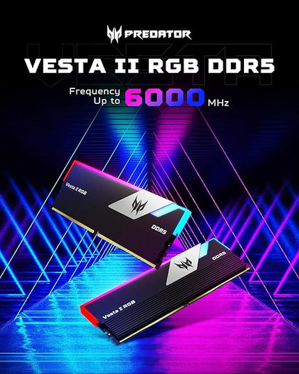Acer Predator Vesta II DDR5-6000MHz 32GB (2X 16GB) CL30 Memory DDR5 RGB Series (PC-48000) Intel XPM 3.0 ADM Expo Memory Kit BL.9BWWR.327