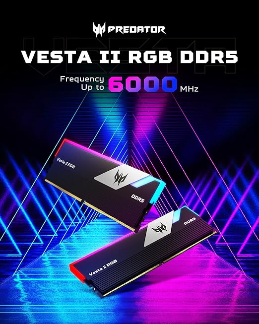 Acer Predator Vesta II DDR5-6000MHz 32GB (2X 16GB) CL30 Memory DDR5 RGB Series (PC-48000) Intel XPM 3.0 ADM Expo Memory Kit BL.9BWWR.327