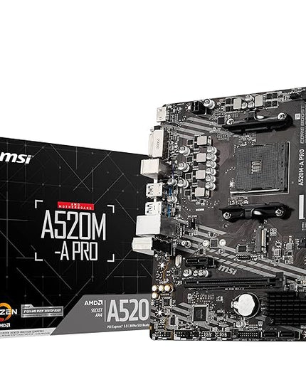 MSI A520M-A PRO Motherboard (AMD Ryzen 3000 3rd Gen AM4, DDR4, M.2, USB 3.2 Gen 1, HDMI, Micro ATX)