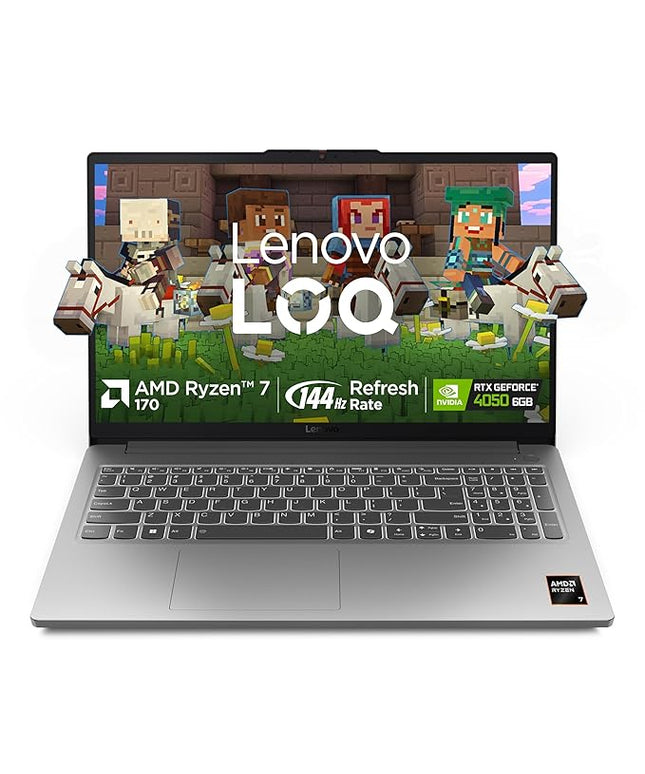 Lenovo LOQ Essential AMD Ryzen 7 170 | NVIDIA RTX 4050 6GB (16GB RAM/512GB SSD/144Hz Refresh Rate/15.6" (39.6cm)/Windows 11/Office Home 2024/3 Mon. Game Pass/Grey/1.8Kg), 83S000CPIN Gaming Laptop