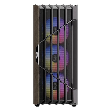 TAG Gamerz Stellar Elite Mid Tower Computer Case/Gaming PC Cabinet, Mesh Front with Oak Wood Accents, 4X 120mm Pre-Installed ARGB Fans, Supports ATX, M-ATX, ITX, 360mm Radiator, Thick Tempered Glass
