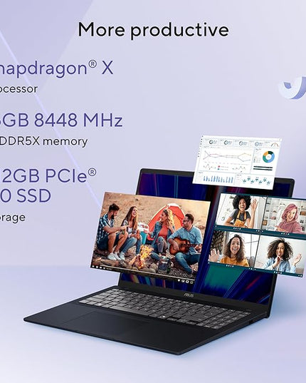 ASUS Vivobook 16, Snapdragon X, 16GB RAM, 512GB SSD, FHD+ 16", Windows 11, Office Home 2024, Quiet Blue, 1.88kg, X1607QA-MB049WS, Qualcomm Adreno iGPU, 45TOPS, M365 Basic (1Year)* Laptop