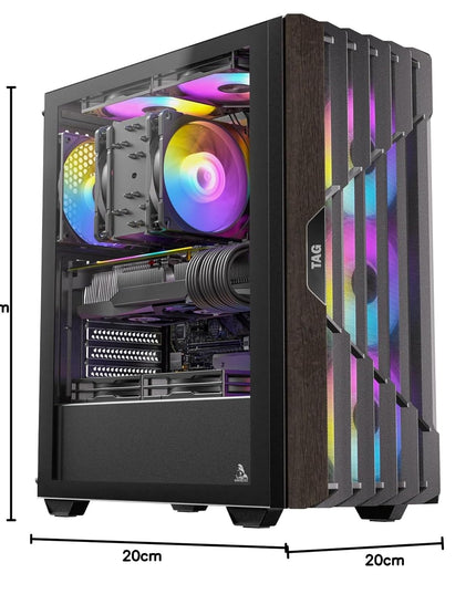 TAG Gamerz Stellar Elite Mid Tower Computer Case/Gaming PC Cabinet, Mesh Front with Oak Wood Accents, 4X 120mm Pre-Installed ARGB Fans, Supports ATX, M-ATX, ITX, 360mm Radiator, Thick Tempered Glass