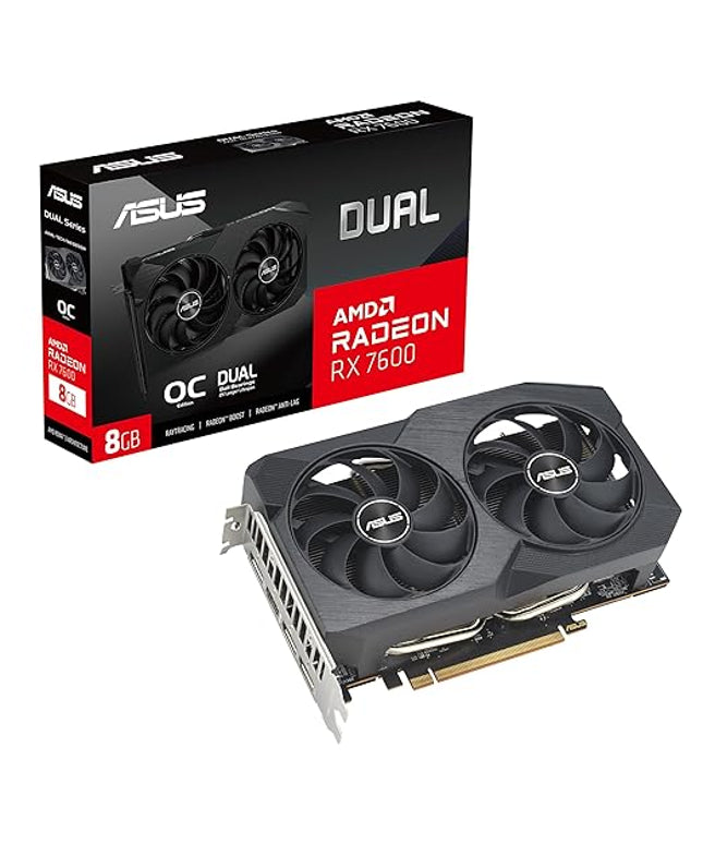 ASUS Dual Radeon™ RX 7600 V2 OC Edition 8GB GDDR6 Graphics Card (PCIe 4.0, 8GB GDDR6, HDMI 2.1, DisplayPort 1.4a, 2.5-Slot Design, Axial-tech Fans, GPU Tweak III)