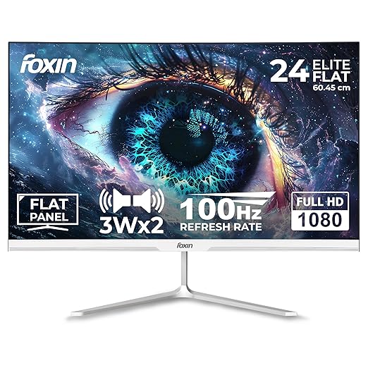 Foxin 24 Inch FHD Flat LED Monitor 1920x1080 Pixel Elite Series | Flat Panel, HDMI & VGA Port, 100Hz Refresh Rate, Frameless, Slim Bezel, Wall Mountable, 16.7 M Colors | 3 Years Warranty | White
