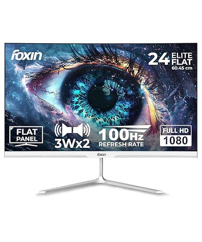 Foxin 24 Inch FHD Flat LED Monitor 1920x1080 Pixel Elite Series | Flat Panel, HDMI & VGA Port, 100Hz Refresh Rate, Frameless, Slim Bezel, Wall Mountable, 16.7 M Colors | 3 Years Warranty | White