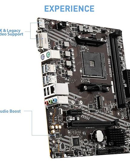 MSI A520M-A PRO Motherboard (AMD Ryzen 3000 3rd Gen AM4, DDR4, M.2, USB 3.2 Gen 1, HDMI, Micro ATX)