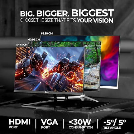 Foxin 24 Inch FHD Flat LED Monitor 1920x1080 Pixel Elite Series | Flat Panel, Built-in Speakers, HDMI & VGA Port, 100Hz Refresh Rate, Frameless, Slim Bezel, Wall Mountable | 3 Years Warranty | Black