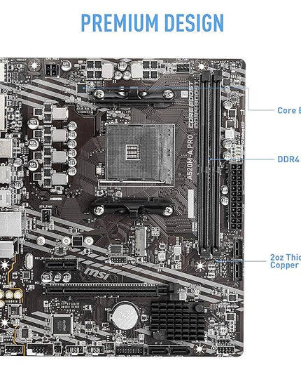 MSI A520M-A PRO Motherboard (AMD Ryzen 3000 3rd Gen AM4, DDR4, M.2, USB 3.2 Gen 1, HDMI, Micro ATX)