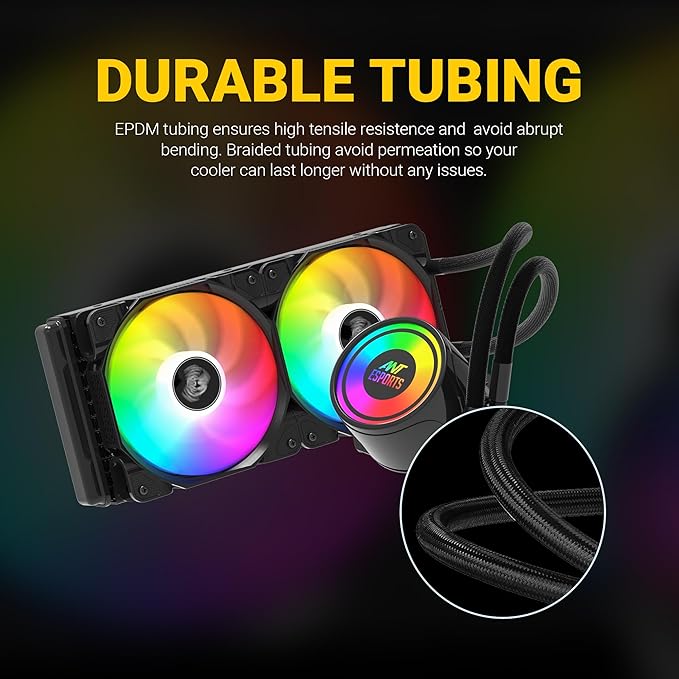 Ant Esports ICE-240 240mm Addressable RGB 2600RPM AIO I CPU Liquid Cooler - Black I Support Intel - LGA115X/1200/1700/1366/2011/2066 , AMD - FM1/FM2/AM2//AM2+/AM3/AM3+/AM4/AM5