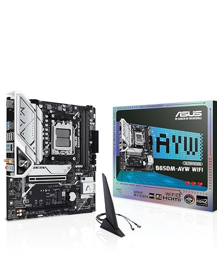 ASUS B650M-AYW WiFi AMD B650 Micro-ATX Motherboard with DDR5, PCIe 5.0 M.2 Support, HDMI, Realtek 2.5Gb Ethernet, Wi-Fi 6, Rear USB 10Gbps Ports, Front USB 5Gbps Type-C, SATA 6 Gbps