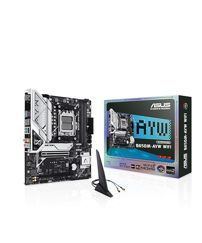 ASUS B650M-AYW WiFi AMD B650 Micro-ATX Motherboard with DDR5, PCIe 5.0 M.2 Support, HDMI, Realtek 2.5Gb Ethernet, Wi-Fi 6, Rear USB 10Gbps Ports, Front USB 5Gbps Type-C, SATA 6 Gbps