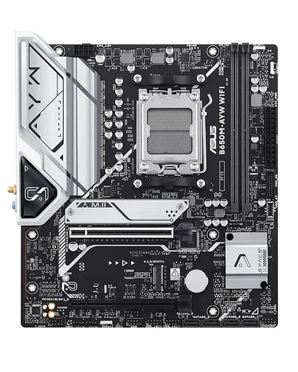 ASUS B650M-AYW WiFi AMD B650 Micro-ATX Motherboard with DDR5, PCIe 5.0 M.2 Support, HDMI, Realtek 2.5Gb Ethernet, Wi-Fi 6, Rear USB 10Gbps Ports, Front USB 5Gbps Type-C, SATA 6 Gbps