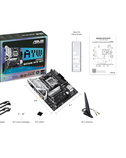 ASUS B650M-AYW WiFi AMD B650 Micro-ATX Motherboard with DDR5, PCIe 5.0 M.2 Support, HDMI, Realtek 2.5Gb Ethernet, Wi-Fi 6, Rear USB 10Gbps Ports, Front USB 5Gbps Type-C, SATA 6 Gbps