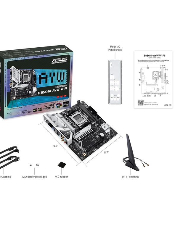 ASUS B650M-AYW WiFi AMD B650 Micro-ATX Motherboard with DDR5, PCIe 5.0 M.2 Support, HDMI, Realtek 2.5Gb Ethernet, Wi-Fi 6, Rear USB 10Gbps Ports, Front USB 5Gbps Type-C, SATA 6 Gbps