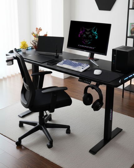 Cyberwolf Hydraulic RGB Gaming Table Regular (1100mm x 800mm) Black