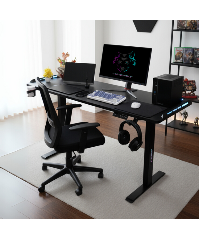 Cyberwolf Hydraulic RGB Gaming Table Regular (1100mm x 800mm) Black