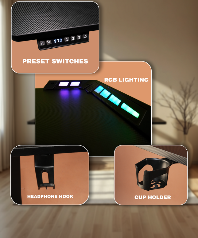 Cyberwolf Hydraulic RGB Gaming Table Regular (1100mm x 800mm) Black