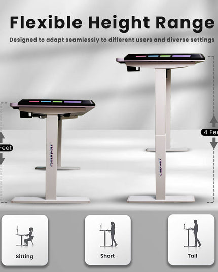 Cyberwolf Hydraulic RGB Gaming Table Regular (1100mm x 800mm) White