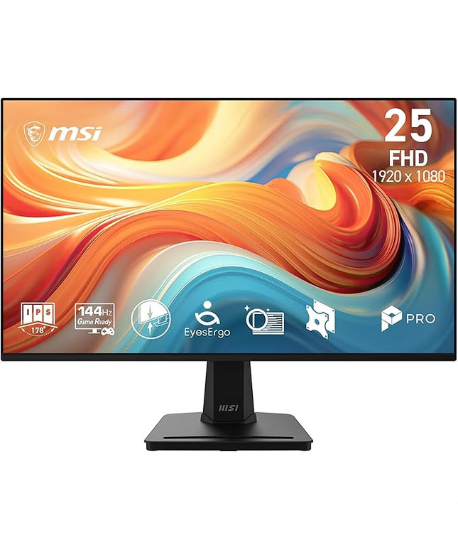 MSI PRO MP251 E14L 24.5-Inch FHD 1920x1080, Computer Monitor IPS, 144Hz, 1ms, Frame-Less, Tilt Adjustable, Vesa Mount, Black