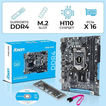 FOXIN H110 Motherboard Prime | LGA 1151 Socket | H110 Chipset | Dual Channel DDR4 RAM (Up to 32GB) | NVMe Port | USB 3.0, HDMI, VGA | Supports Intel 6th, 7th, 8th Gen CPUs | for Desktop PC