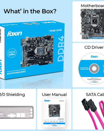 FOXIN H110 Motherboard Prime | LGA 1151 Socket | H110 Chipset | Dual Channel DDR4 RAM (Up to 32GB) | NVMe Port | USB 3.0, HDMI, VGA | Supports Intel 6th, 7th, 8th Gen CPUs | for Desktop PC