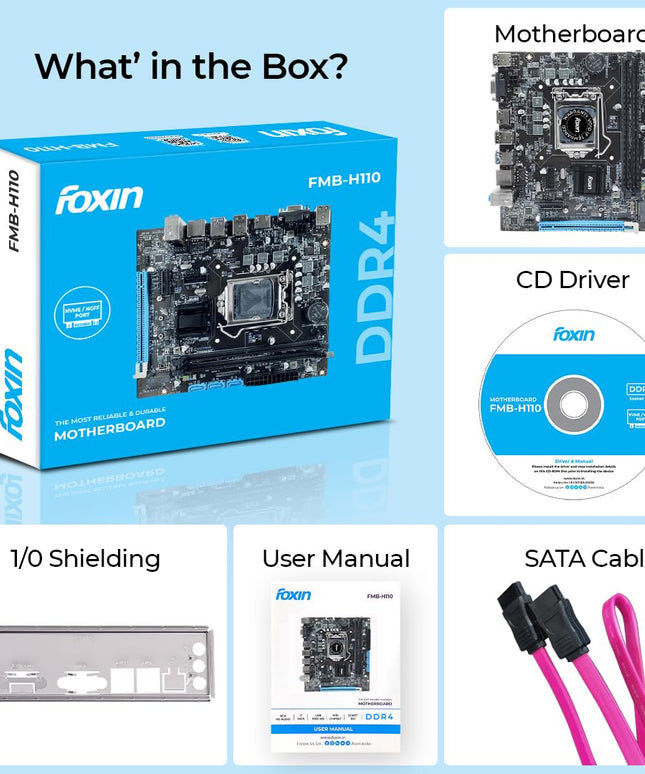 FOXIN H110 Motherboard Prime | LGA 1151 Socket | H110 Chipset | Dual Channel DDR4 RAM (Up to 32GB) | NVMe Port | USB 3.0, HDMI, VGA | Supports Intel 6th, 7th, 8th Gen CPUs | for Desktop PC