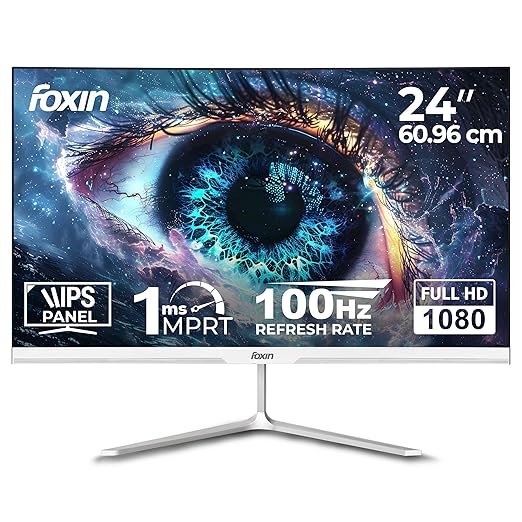 Foxin 24 Inch Full HD LED Monitor (1920 x 1080) Elite Series | IPS Panel | 100Hz Refresh Rate | True Pixel | Anti-Glare & Flicker-Free | Frameless | 16.7 Million Colors | 3 Years Warranty