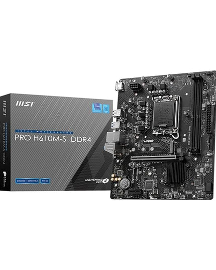 MSI PRO H610M-S DDR4 Motherboard, Micro-ATX - Support 14th/13th/12th Gen Intel Core Processors, LGA 1700, 1x PCIe 4.0 x16 Slot, 1 x M.2 Gen3, USB 3.2 Gen1, 1G LAN, HDMI 1.4 & VGA