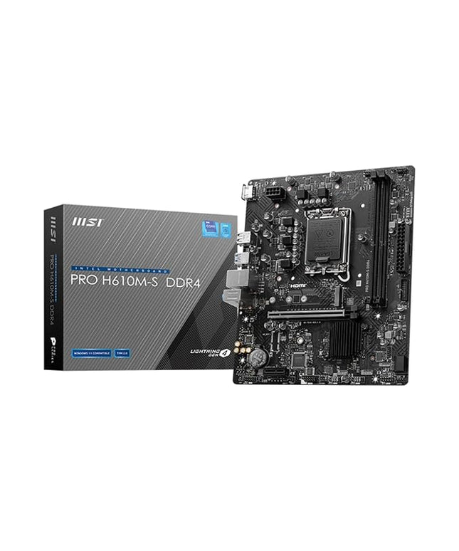 MSI PRO H610M-S DDR4 Motherboard, Micro-ATX - Support 14th/13th/12th Gen Intel Core Processors, LGA 1700, 1x PCIe 4.0 x16 Slot, 1 x M.2 Gen3, USB 3.2 Gen1, 1G LAN, HDMI 1.4 & VGA