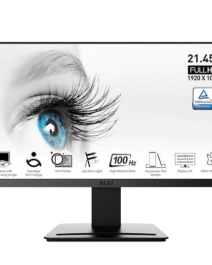 MSI PRO MP223 21.45 Inch Full HD Office LCD Monitor - 1920 X 1080, 100 Hz, Eye-Friendly Screen, VESA Mountable, Display Kit Support, Tilt-Adjustable - HDMI 1.4b, D-Sub (VGA)