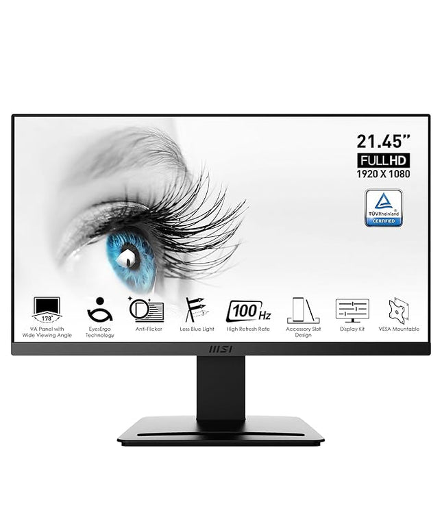 MSI PRO MP223 21.45 Inch Full HD Office LCD Monitor - 1920 X 1080, 100 Hz, Eye-Friendly Screen, VESA Mountable, Display Kit Support, Tilt-Adjustable - HDMI 1.4b, D-Sub (VGA)