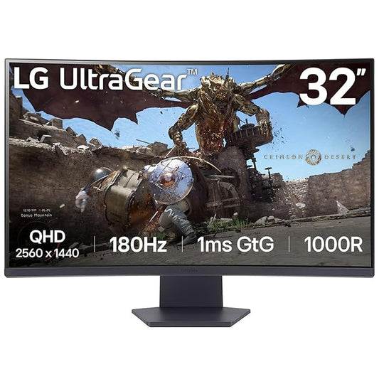 LG Ultragear™ 32GS60QC (32 inch) QHD 1000R Curved Gaming Monitor (2560 x 1440) with 180Hz, 1ms, AMD FreeSync™, HDR10, VESA Certified, HDMIx2 DisplayPort, 3-Side virtually Borderless - Black