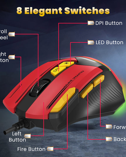 ANT ESPORTS GM333 RGB WIRED HIGH END OPTICAL ERGONOMIC GAMING MOUSE BLUE/WHITE/YELLOW