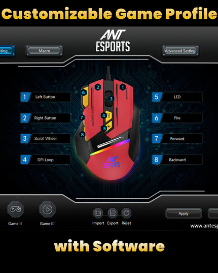 ANT ESPORTS GM333 RGB WIRED HIGH END OPTICAL ERGONOMIC GAMING MOUSE BLUE/WHITE/YELLOW