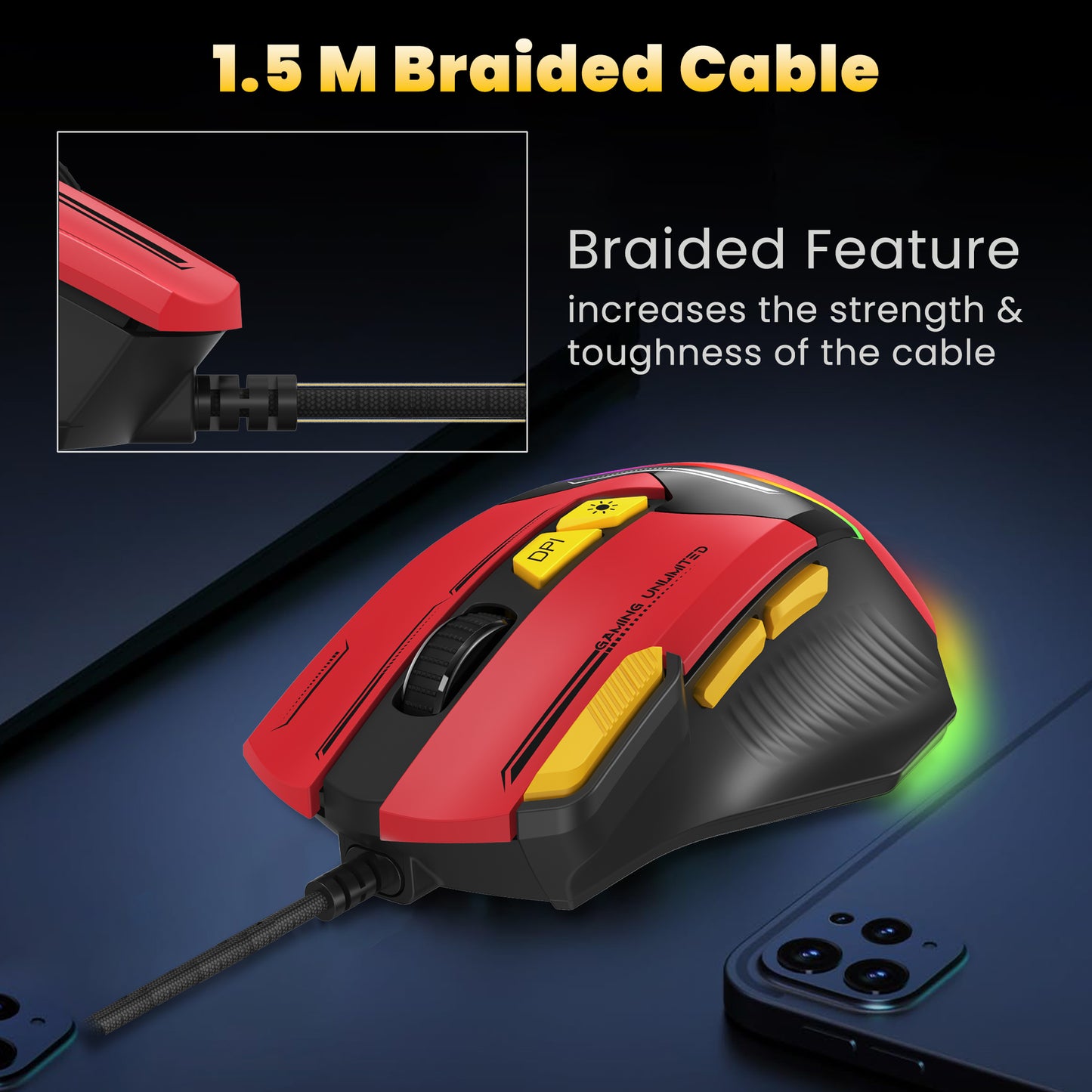 ANT ESPORTS GM333 RGB WIRED HIGH END OPTICAL ERGONOMIC GAMING MOUSE BLUE/WHITE/YELLOW