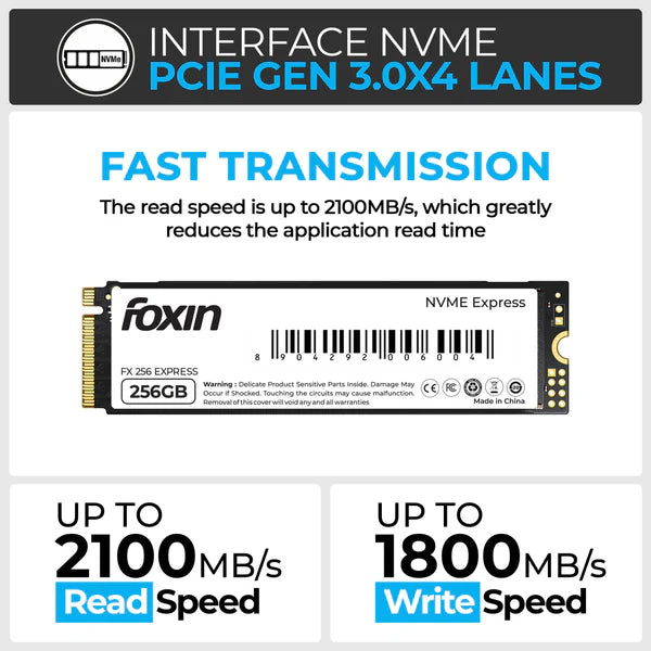 FOXIN SSD 256 GB NVME | Internal Solid State Drive with Micron Chipset, SMI controller, M.2 PCIE 3.0 interface | Ultra-low Power Consumption | Read/Write Speed Upto 3200/2700 MB/s | 5 Yrs Warranty