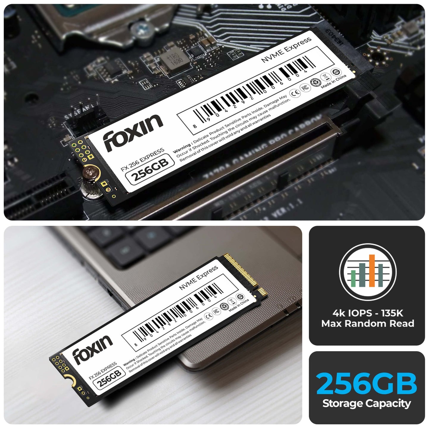 FOXIN SSD 256 GB NVME | Internal Solid State Drive with Micron Chipset, SMI controller, M.2 PCIE 3.0 interface | Ultra-low Power Consumption | Read/Write Speed Upto 3200/2700 MB/s | 5 Yrs Warranty